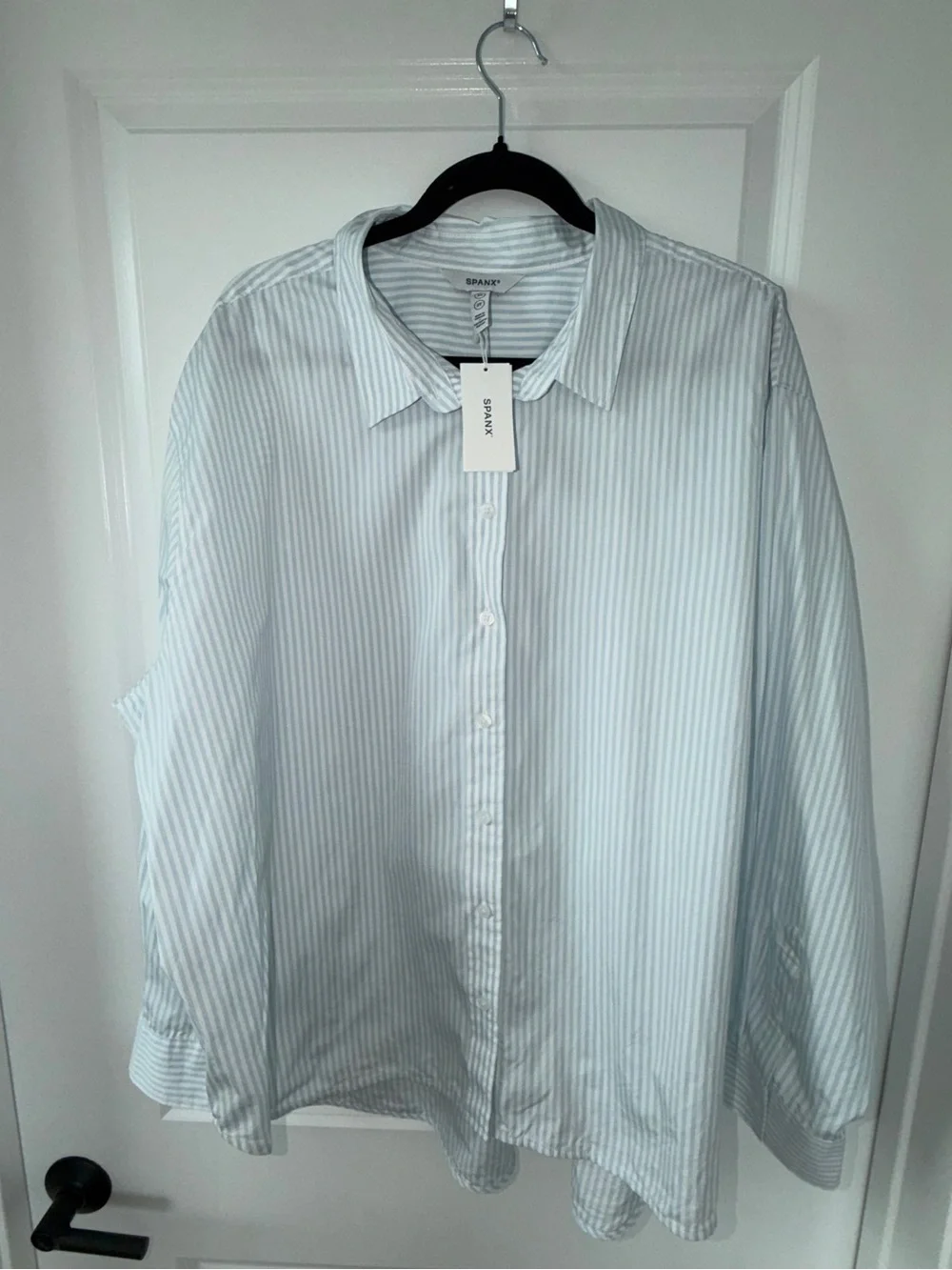 SPANX Women’s Poplin Oversized Blue & White Striped Button Down | 2XL | NWT - Picture 2 of 5